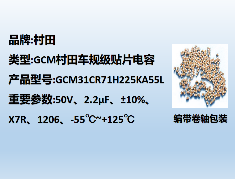 村田车规贴片电容1206,X7R,2.2µF,50V