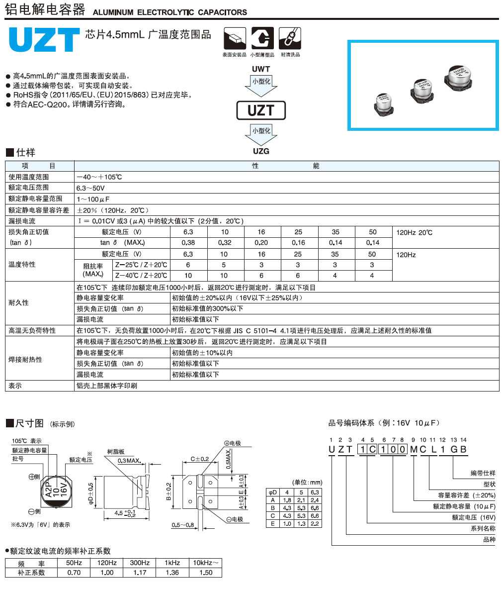 UZT超小型铝电解电容